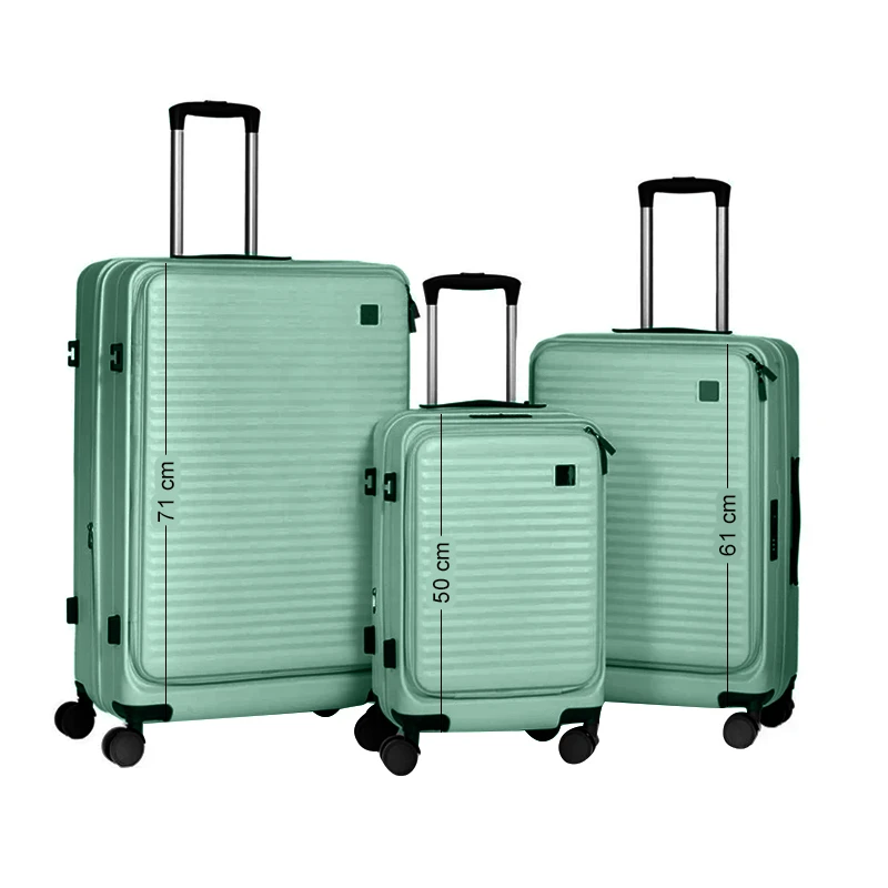SET 3 GREEN SUITCASE WITH WHEELS 50 61 71CM