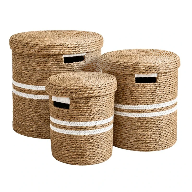 NATURAL PAPER ROPE BASKET WITH LID D41X44 36X39 30X34CM