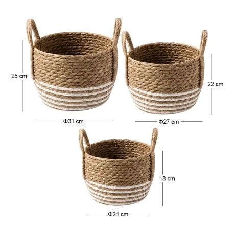 SET 3 NATURAL ROPE BASKET 31X25 27X22 24X18CM