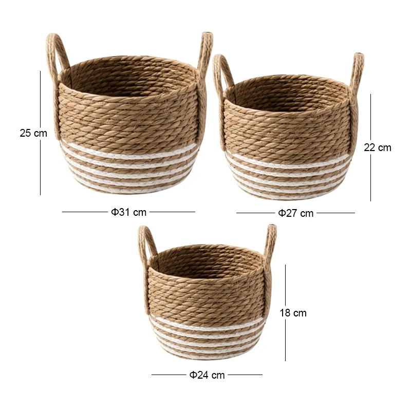 SET 3 NATURAL ROPE BASKET 31X25 27X22 24X18CM