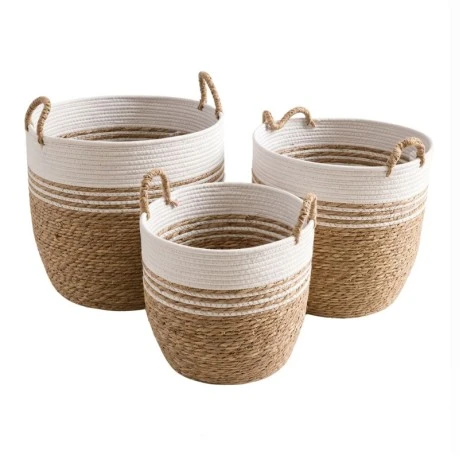 SET 3 NATURAL ROPE BASKET 41X44 36X39 30X34CM