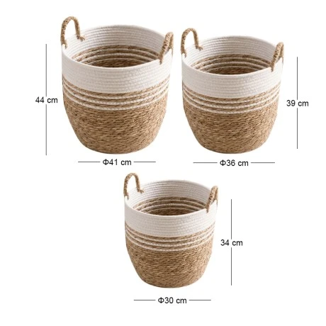 SET 3 NATURAL ROPE BASKET 41X44 36X39 30X34CM