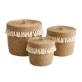SET 3 NATURAL ROPE BASKET WITH LID 42X38 37X37 32X35CM