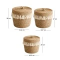 SET 3 NATURAL ROPE BASKET WITH LID 42X38 37X37 32X35CM