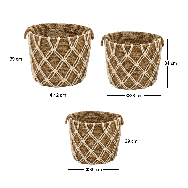 SET 3 NATURAL ROPE BASKET 42X39 38X34 35X29CM