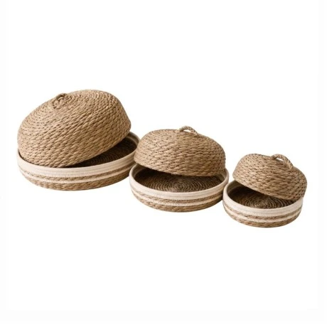 NATURAL PAPER ROPE TRAY WITH LID D34X19 30X17 25X14CM