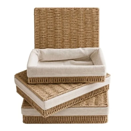 SET 3 ROPE BASKET WITH LID 36X27X13 33X24X12 28X20X11CM