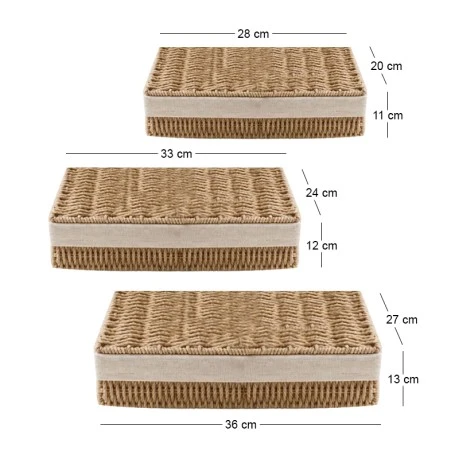 SET 3 ROPE BASKET WITH LID 36X27X13 33X24X12 28X20X11CM
