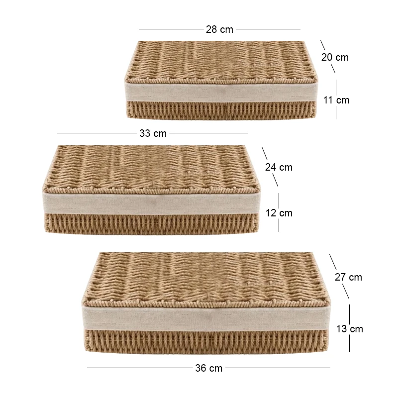 SET 3 ROPE BASKET WITH LID 36X27X13 33X24X12 28X20X11CM