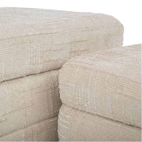 SET 3 CREAM FABRIC STOOL WITH STORAGE SPACE AND WOODEN LEGS 93X42X41  40X34X34  40X34X34CM
