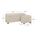 SET 3 CREAM FABRIC STOOL WITH STORAGE SPACE AND WOODEN LEGS 93X42X41  40X34X34  40X34X34CM
