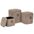 SET 3 ELEPHANT FABRIC SQUARE STORAGE STOOL WITH BLACK METAL HANDLES 38X38X43CM 33X33X33CM 27X27X27CM