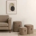 SET 3 ELEPHANT FABRIC SQUARE STORAGE STOOL WITH BLACK METAL HANDLES 38X38X43CM 33X33X33CM 27X27X27CM