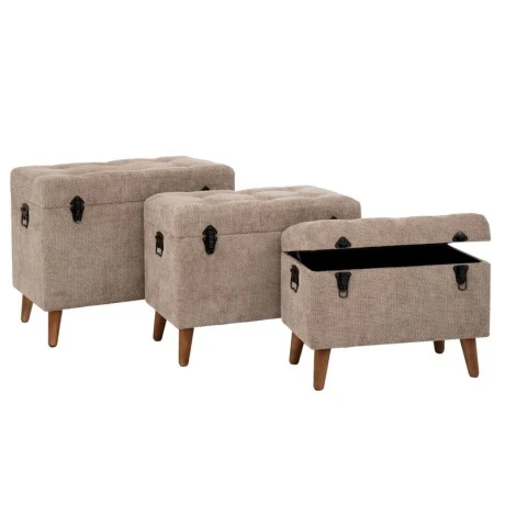 SET 3 ELEPHANT STOOL CHEST ON WOODEN LEGS D70X41X56CM 63X35X45CM 55X30X40CM