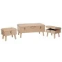 SET 3 CRΘME CAPITONE STOOL CHEST WITH SILVER DETAILS 90X44X40CM 40X32X32CM (X2)