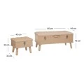 SET 3 CRΘME CAPITONE STOOL CHEST WITH SILVER DETAILS 90X44X40CM 40X32X32CM (X2)