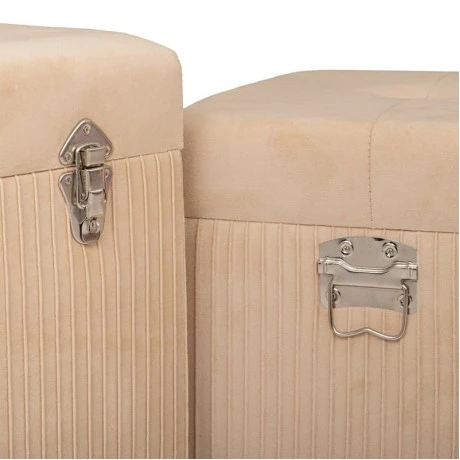 SET 3 CRΘME FOLDING STOOL CHEST WITH SILVER DETAILS 60X60X56CM 50X50X36CM 40X40X29CM