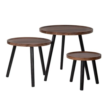 SET 3 BROWN CIRCLE TABLES MDF D50X53 40X43CM D30X33CM