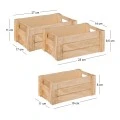 SET 3 NATURAL WOODEN CRATE 27X17X11 23X14X9 19X11X8CM