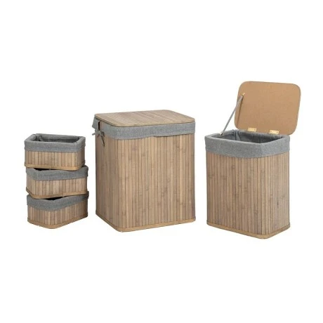 SET 5 2 BAMBOO LAUNDRY BASKETΣ WITH LID AND 3 STORAGE BASKETS