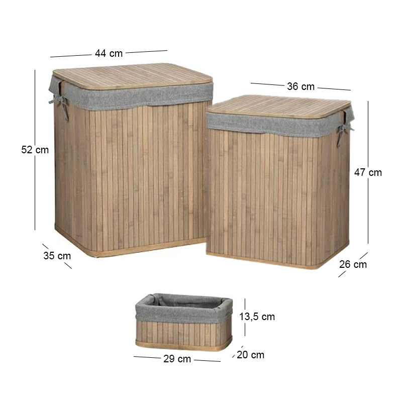 SET 5 2 BAMBOO LAUNDRY BASKETΣ WITH LID AND 3 STORAGE BASKETS