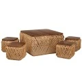 SET 5 NATURAL ROPE TABLE WITH 4 STOLLS