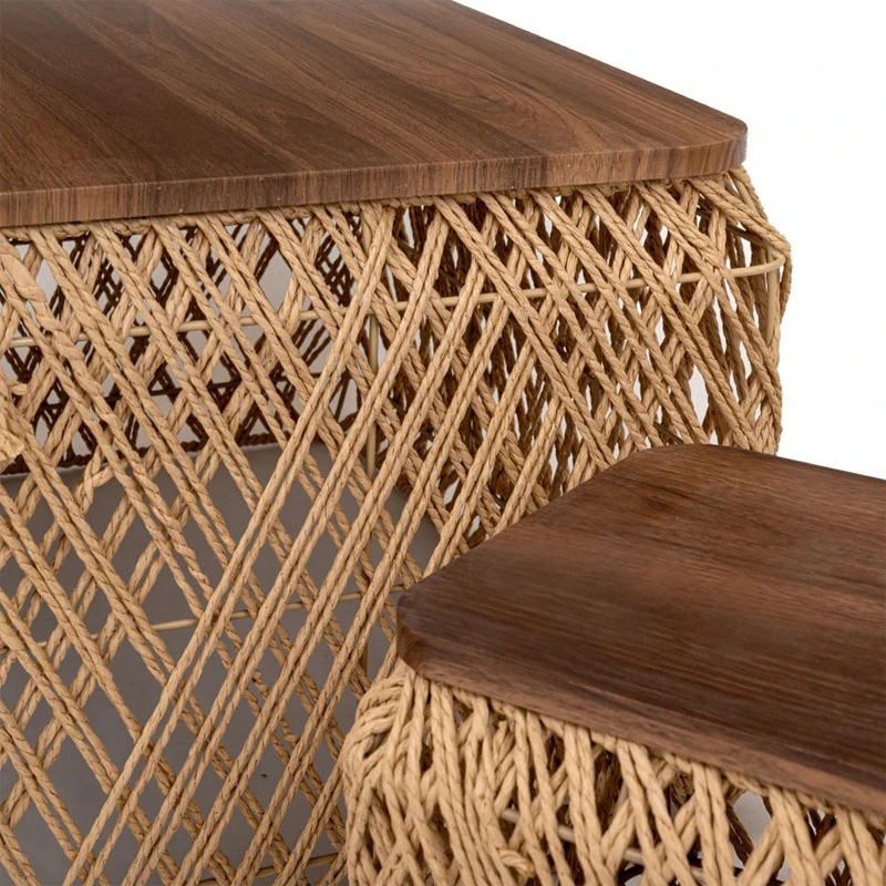 SET 5 NATURAL ROPE TABLE WITH 4 STOLLS