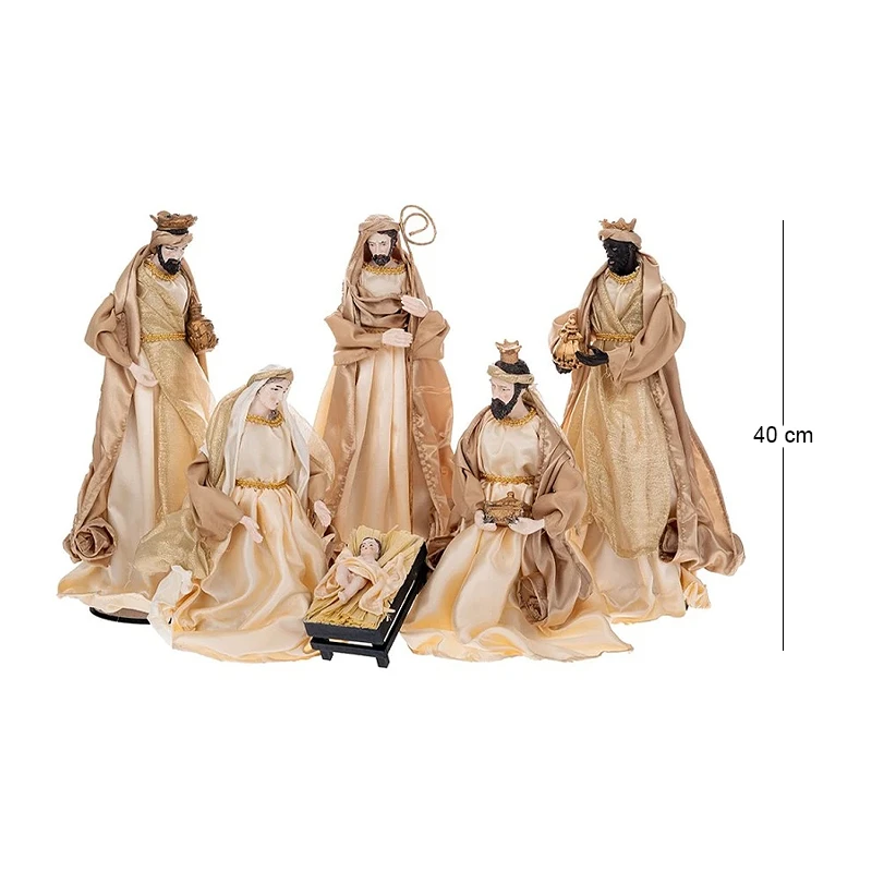 XMAS SET 6 RESIN NATIVITY FIGURINES IN GOLD COLOR 40CM