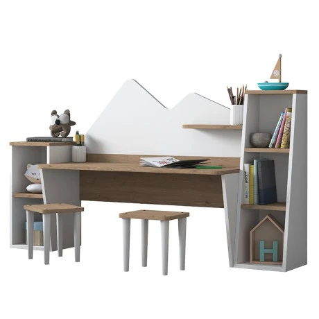 Office set for children 3pcs Bubble pakoworld walnut-white180x45x93.5cm