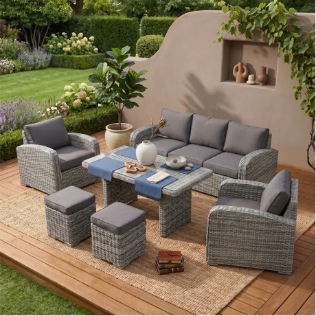 BELMAR Set Alu, Grey Wicker 6pcs (Cushions Grey)