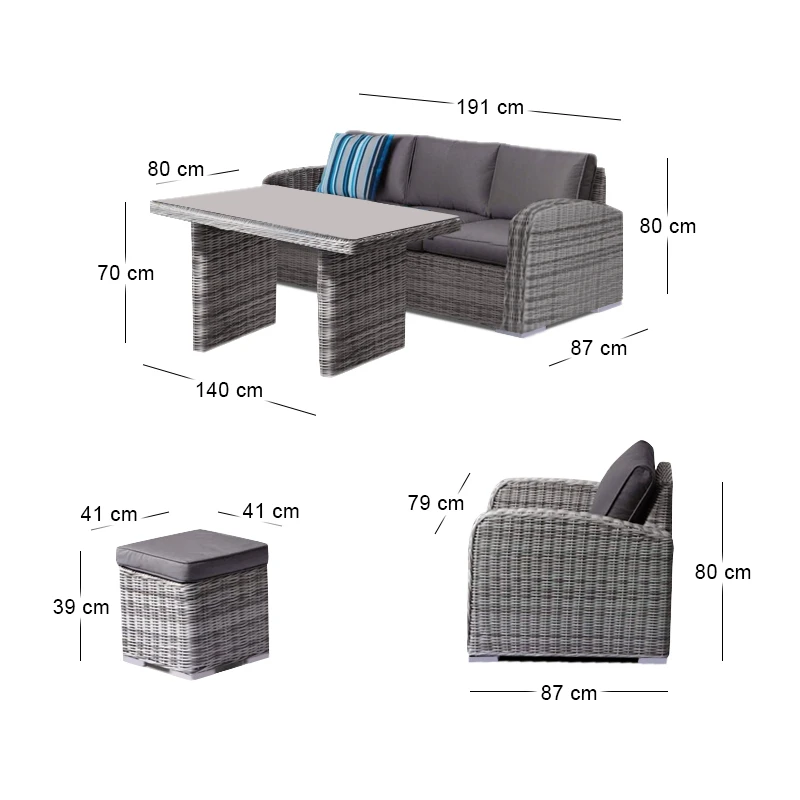 BELMAR Set Alu, Grey Wicker 6pcs (Cushions Grey)