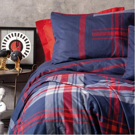 Abel Duvet cover set 4 pcs Double 200x220  dark blue - red color