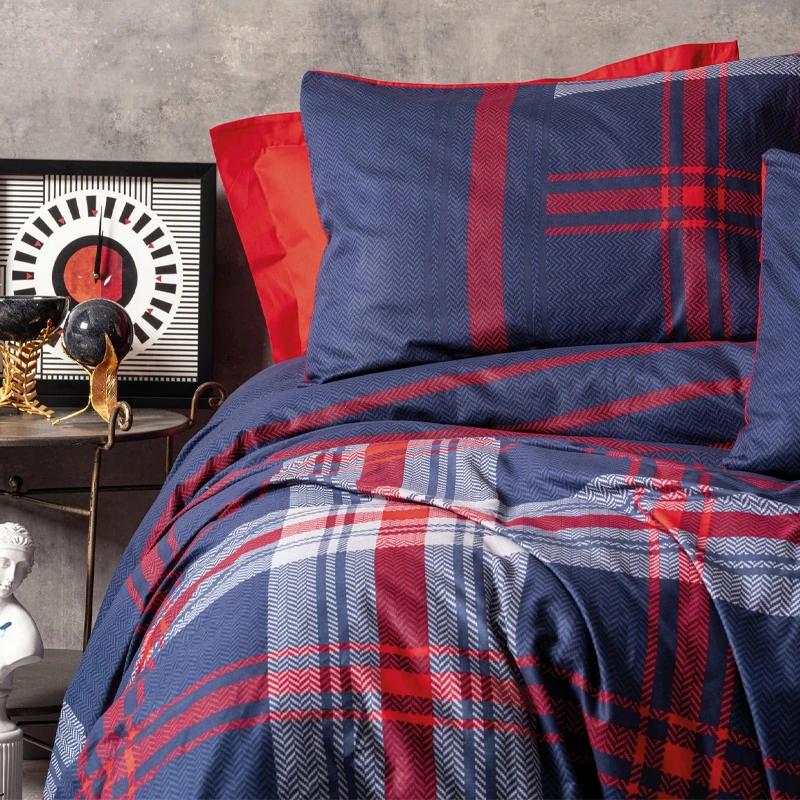 Abel Duvet cover set 4 pcs Double 200x220  dark blue - red color