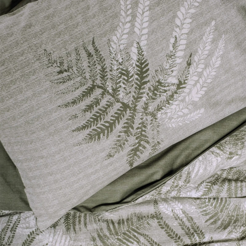 Σετ παπλωματοθήκη Frond Cotton Box 4 τμχ Διπλή (200x220) χρώμα χακί