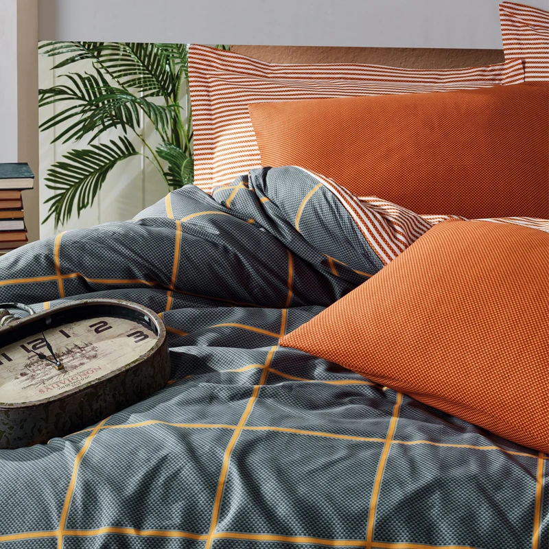 Stark Duvet cover set 4 pcs Double 200x220 cinnamon - blue color