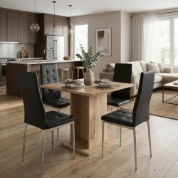 Σετ τραπεζαρία 5τμχ Allos - Rosa Megapap χρώμα sapphire oak - μαύρο/χρωμίου πόδι 75x75x77εκ. Σετ τραπεζαρία 5τμχ Allos - Rosa Megapap χρώμα sapphire oak - μαύρο/χρωμίου πόδι 75x75x77εκ.