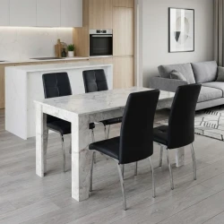 Σετ τραπεζαρία 5τμχ Darlen - Alma Megapap χρώμα λευκό εφέ μαρμάρου - μαύρο 125x72x74εκ.