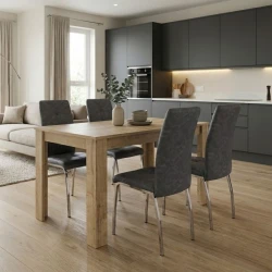 Σετ τραπεζαρία 5τμχ Darlen - Alma Megapap χρώμα sapphire oak - γκρι 125x72x74εκ.