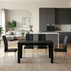 Σετ τραπεζαρία 5τμχ Darlen - Alma Megapap χρώμα sencron black - μαύρο 125x72x74εκ.