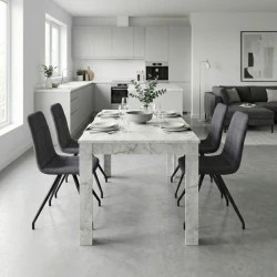 Σετ τραπεζαρία 5τμχ Darlen - Bianca Megapap χρώμα λευκό εφέ μαρμάρου - γκρι 125x72x74εκ.