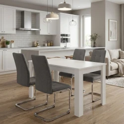 Σετ τραπεζαρία 5τμχ Darlen - Laura Megapap χρώμα λευκό - γκρι 125x72x74εκ.