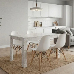 Σετ τραπεζαρία 5τμχ Darlen - Nova Megapap χρώμα λευκό εφέ μαρμάρου - λευκό 125x72x74εκ.