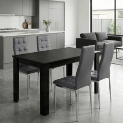 Σετ τραπεζαρία 5τμχ Darlen - Rosa Megapap χρώμα sencron black - γκρι/χρωμίου πόδι 125x72x74εκ.