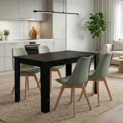 Σετ τραπεζαρία 5τμχ Darlen - Viva Megapap χρώμα sencron black - φυστικί 125x72x74εκ.