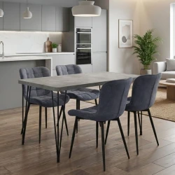 Σετ τραπεζαρία 5τμχ Roger - Chiara Megapap Mdf - ύφασμα χρώμα σκούρο γκρι σκυροδέματος - ανθρακί 120x70x75εκ.