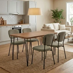 Σετ τραπεζαρία 5τμχ Roger - Kevin Megapap Mdf - ύφασμα χρώμα ακακίας - λαδί 120x70x75εκ.