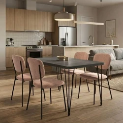 Σετ τραπεζαρία 5τμχ Roger - Kevin Megapap Mdf - ύφασμα χρώμα σκούρο γκρι σκυροδέματος - μόκα 120x70x75εκ.