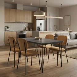 Σετ τραπεζαρία 5τμχ Roger - Kevin Megapap Mdf - ύφασμα χρώμα σκούρο γκρι σκυροδέματος - μουσταρδί 120x70x75εκ.