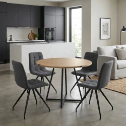 Dining room set 5pcs Rubes - Bianca Megapap oak color - grey Ø100x78cm.