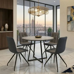 Dining room set 5pcs Rubes - Bianca Megapap concrete grey color - grey Ø100x78cm.